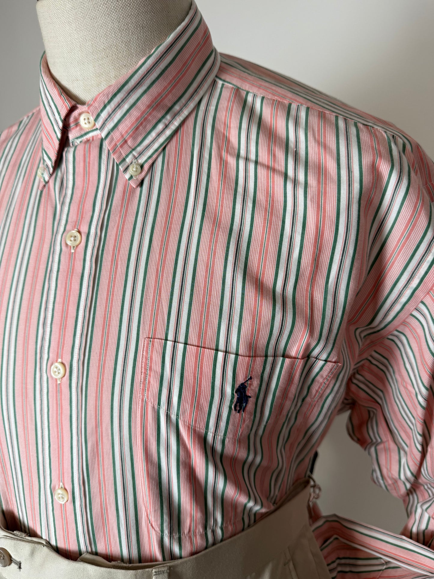 Camicia Ralph Lauren righe rosa verdi -  L collo 42