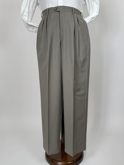 Pantaloni anni '80 fresco lana verde salvia 3 pinces - tg. 46