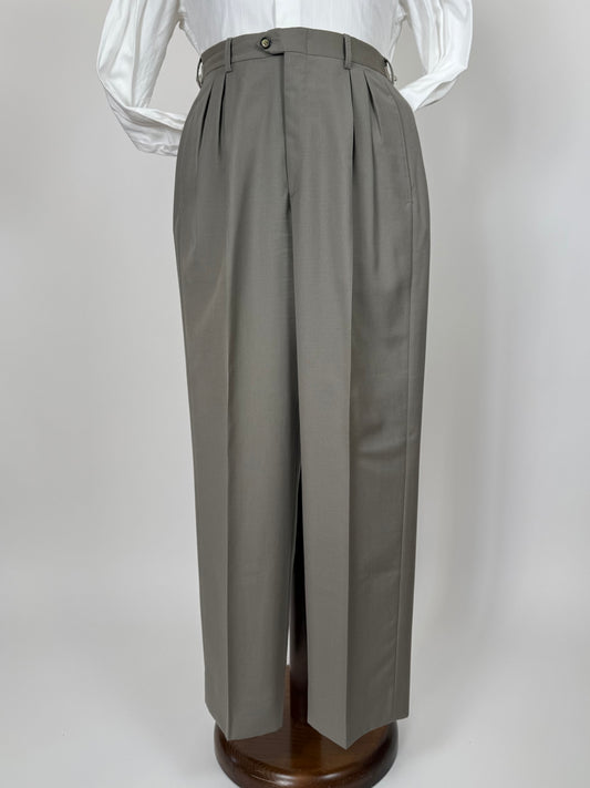 Pantaloni anni '80 fresco lana verde salvia 3 pinces - tg. 46