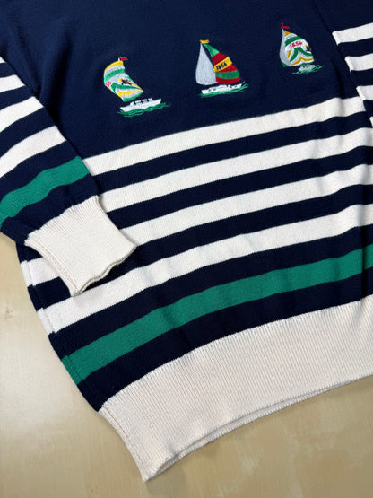 Pullover Burberrys in cotone anni '80 con barche a vela - M/L
