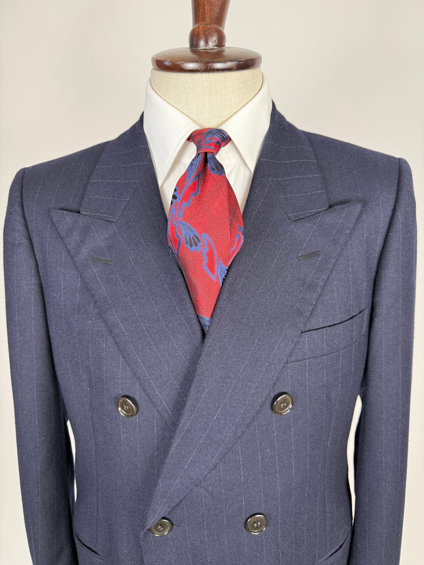 Completo Belvest doppiopetto anni ‘70 flanella blu gessato - tg. 50/52