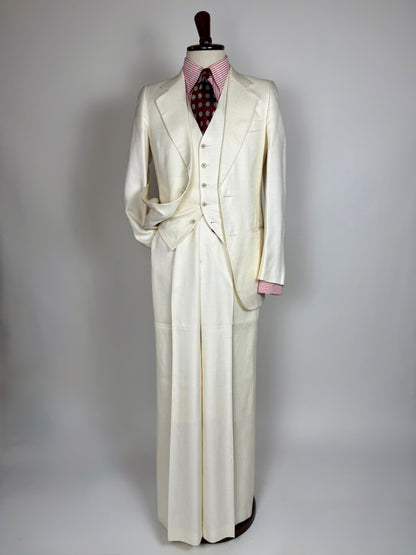 Completo 3 pezzi anni '70 seta shantung avorio - tg. 42/44