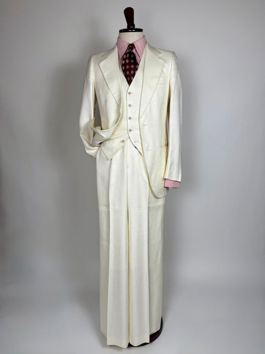 Completo 3 pezzi anni '70 seta shantung avorio - tg. 42/44