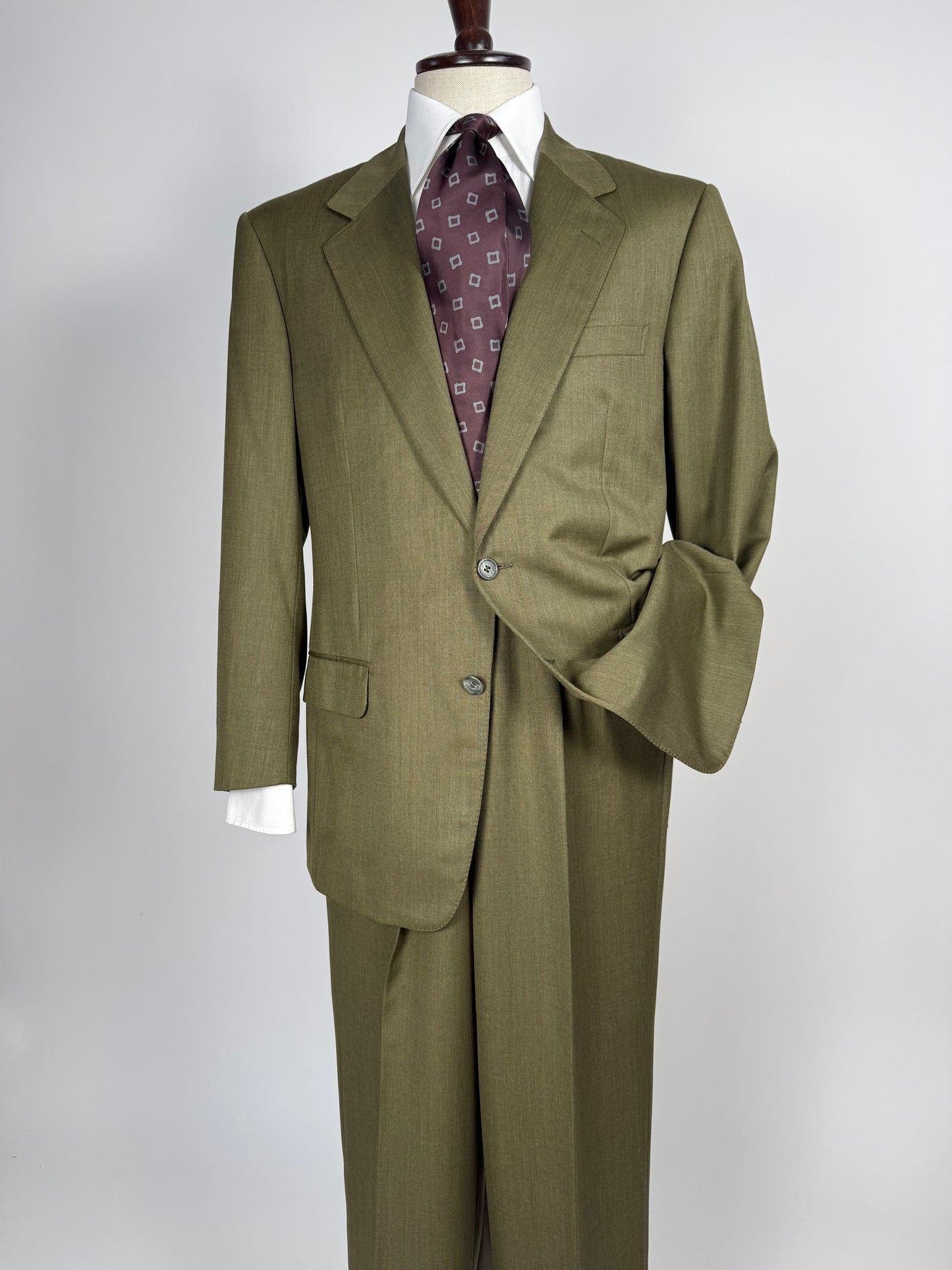 Completo anni ‘80 verde oliva lana pettinata E. Zegna - tg. 48/50