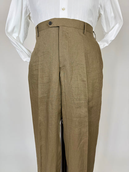 Pantaloni in lino marrone tabacco anni '90 (NOS) - tg. 56