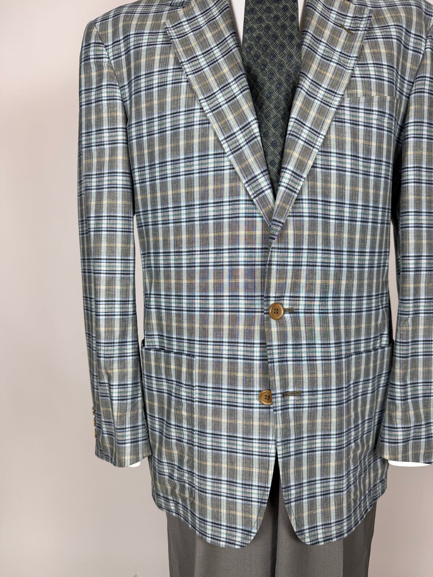 Giacca estiva Corneliani anni '80 in cotone a quadri - tg. 50