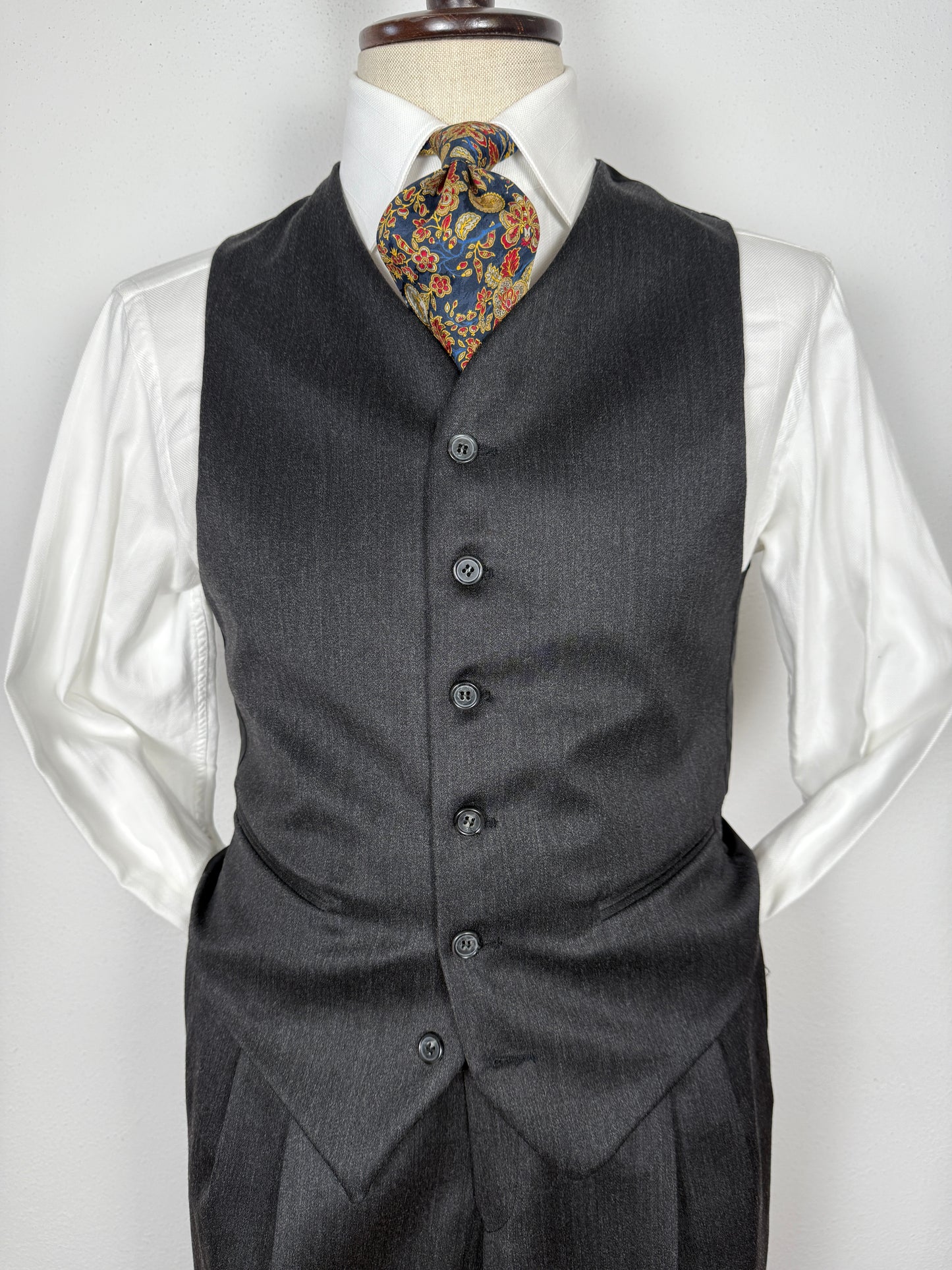 Completo 3 pezzi anni '90 in flanella grigio antracite - tg. 46/48