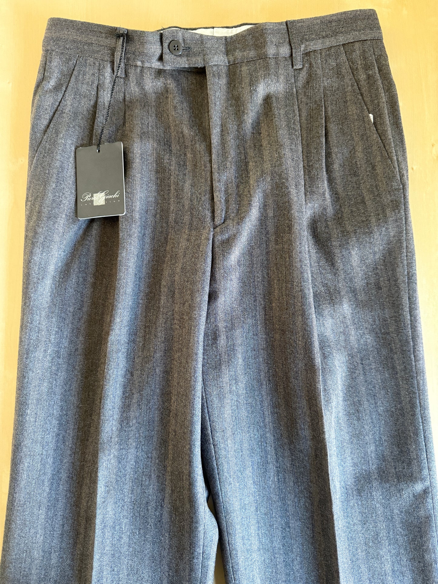 Pantaloni anni ‘70 in flanella marrone-grigio a righe (NOS) - tg. 44