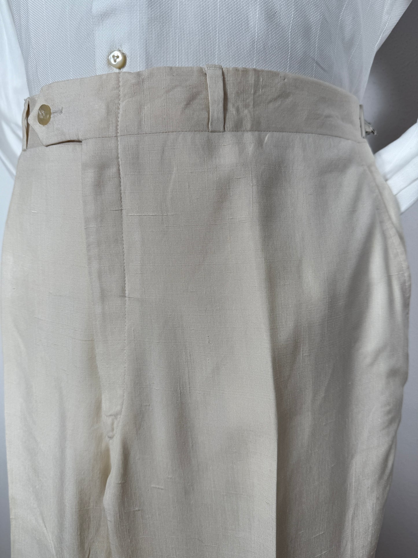 Completo anni '70 su misura in pura seta shantung bianco avorio - tg. 50