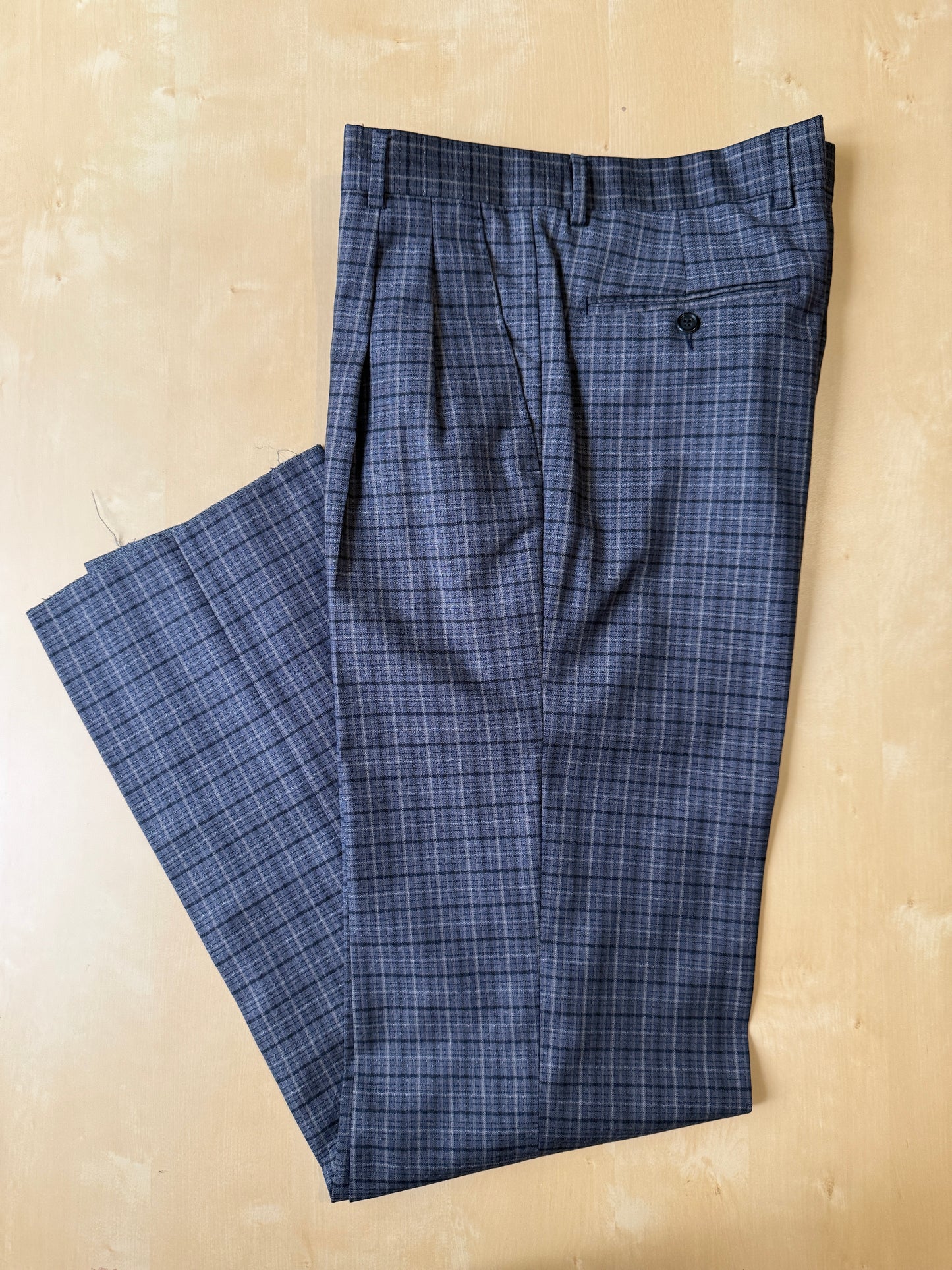 Pantalone in fresco lana anni '70/'80 a quadri blu (NOS) - tg. 46