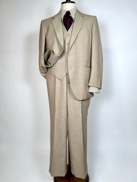 Completo 3 pezzi anni ‘70 hopsack beige - tg. 50/52 drop basso