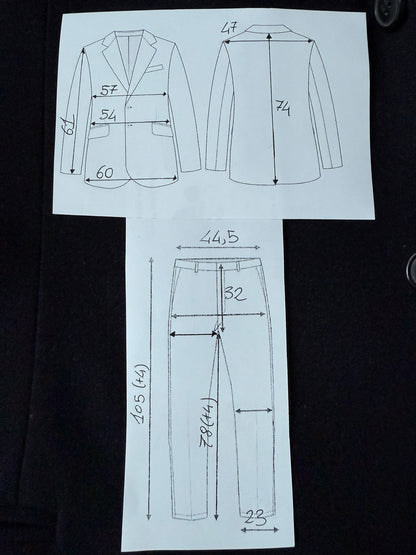 Completo 3 pezzi sartoriale anni ‘60/‘70 in flanella antracite - tg. 50