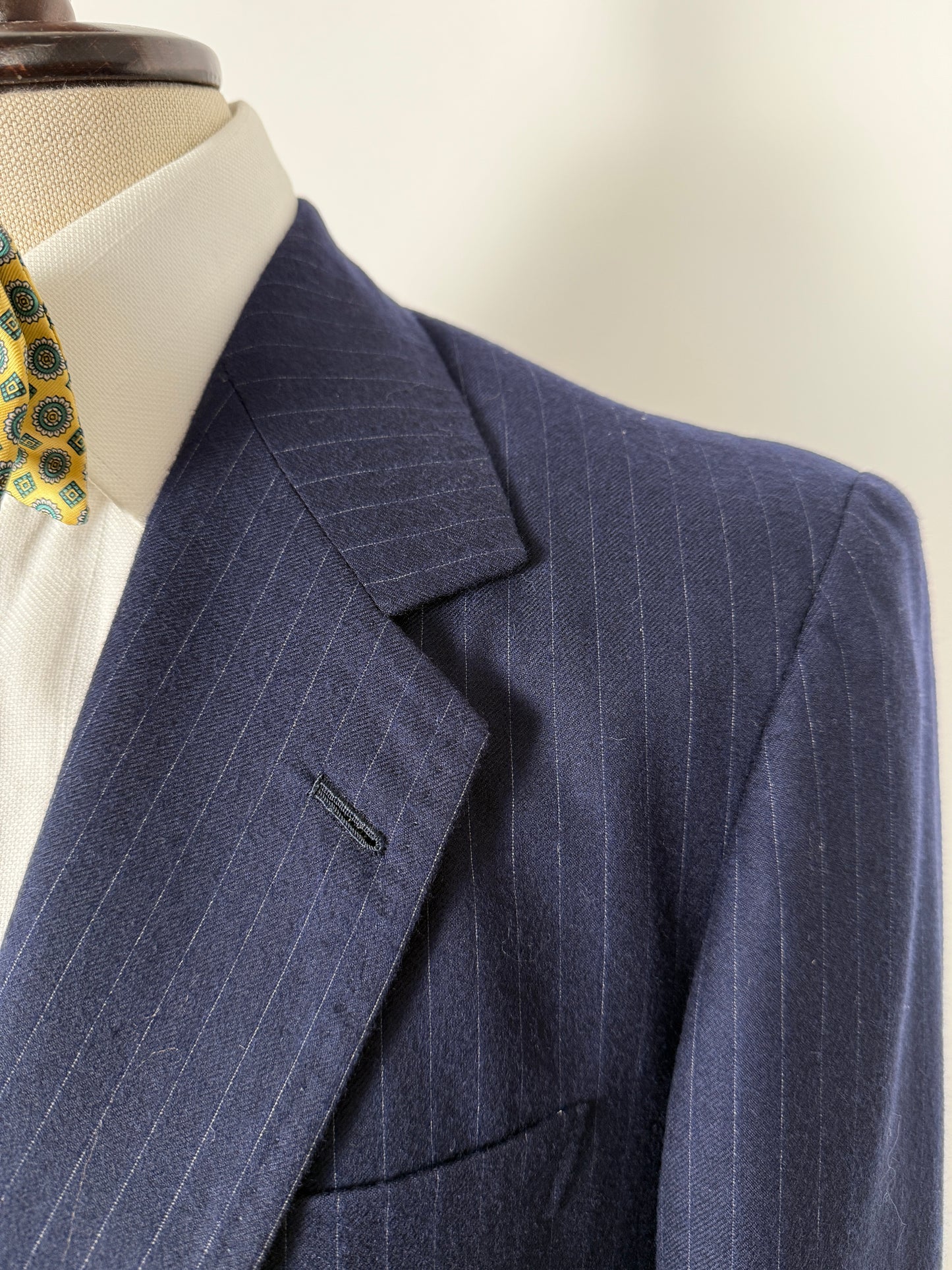 Giacca sartoriale anni ‘70 in flanella blu gessata (nuova) - tg. 50