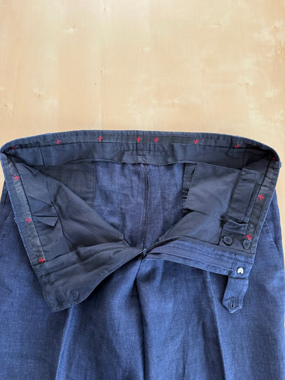 Pantaloni Isaia lino blu effetto chambray - tg. 52