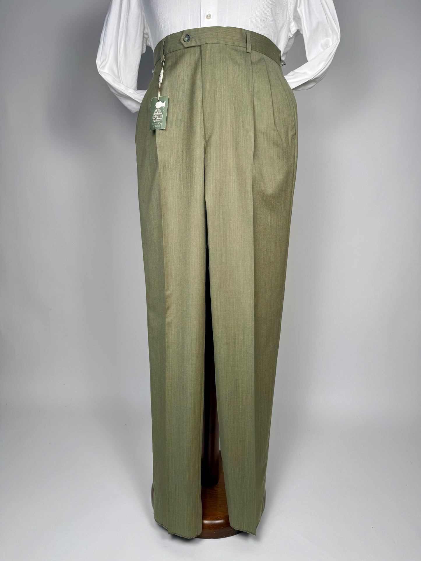 Pantaloni fresco lana verde salvia-oliva anni '80 (NOS) - tg. 50