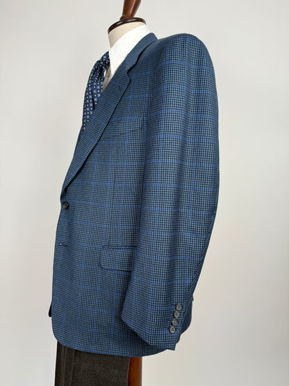 Giacca anni ‘80 pied-de-poule finestrato blu lana e cashmere - tg. 54/56