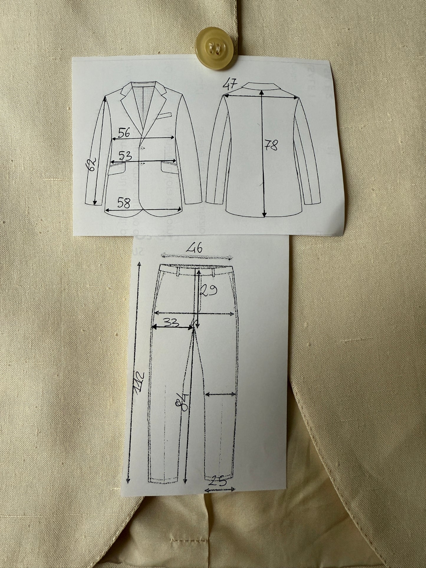 Completo anni '70 su misura in pura seta shantung bianco avorio - tg. 50