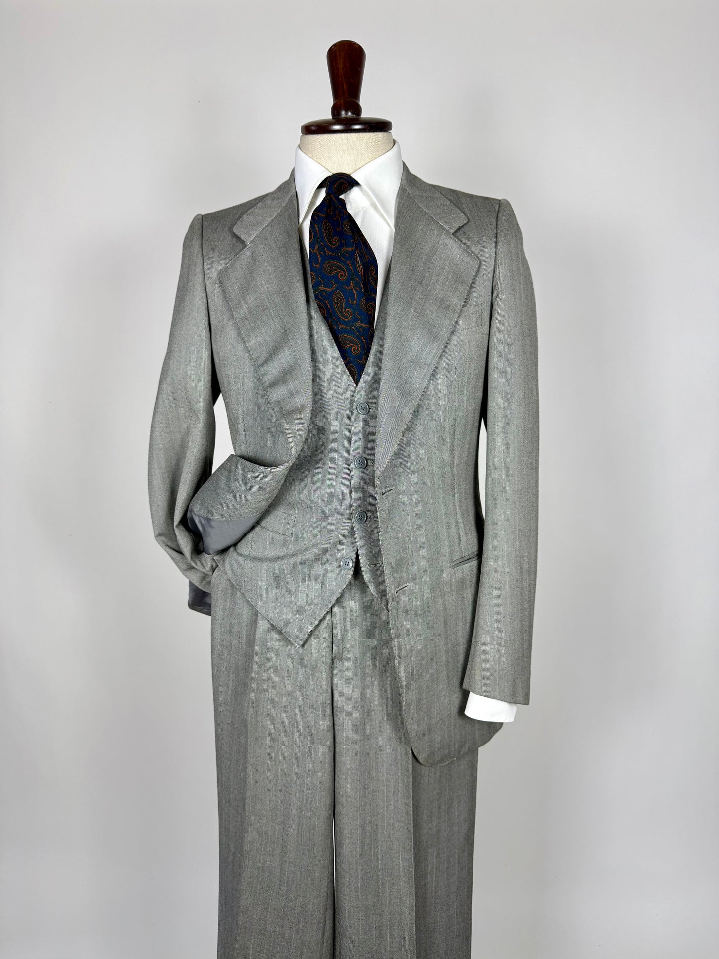 Completo 3 pezzi anni '70 herrigbone grigio - tg. 44