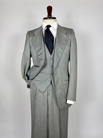 Completo 3 pezzi anni '70 herrigbone grigio - tg. 44