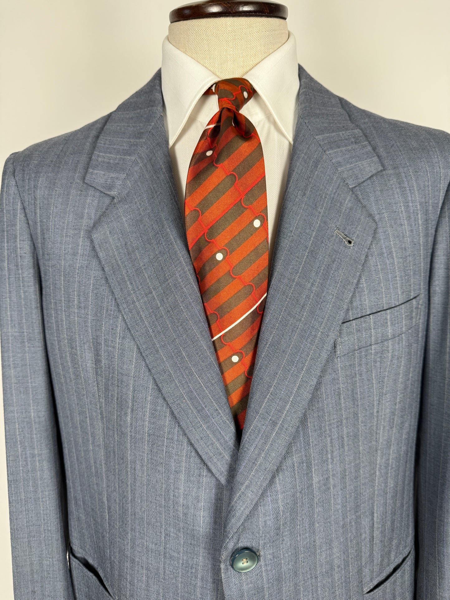 Completo sartoriale anni ‘60/'70 in grisaglia color carta da zucchero gessato - tg. 50/52