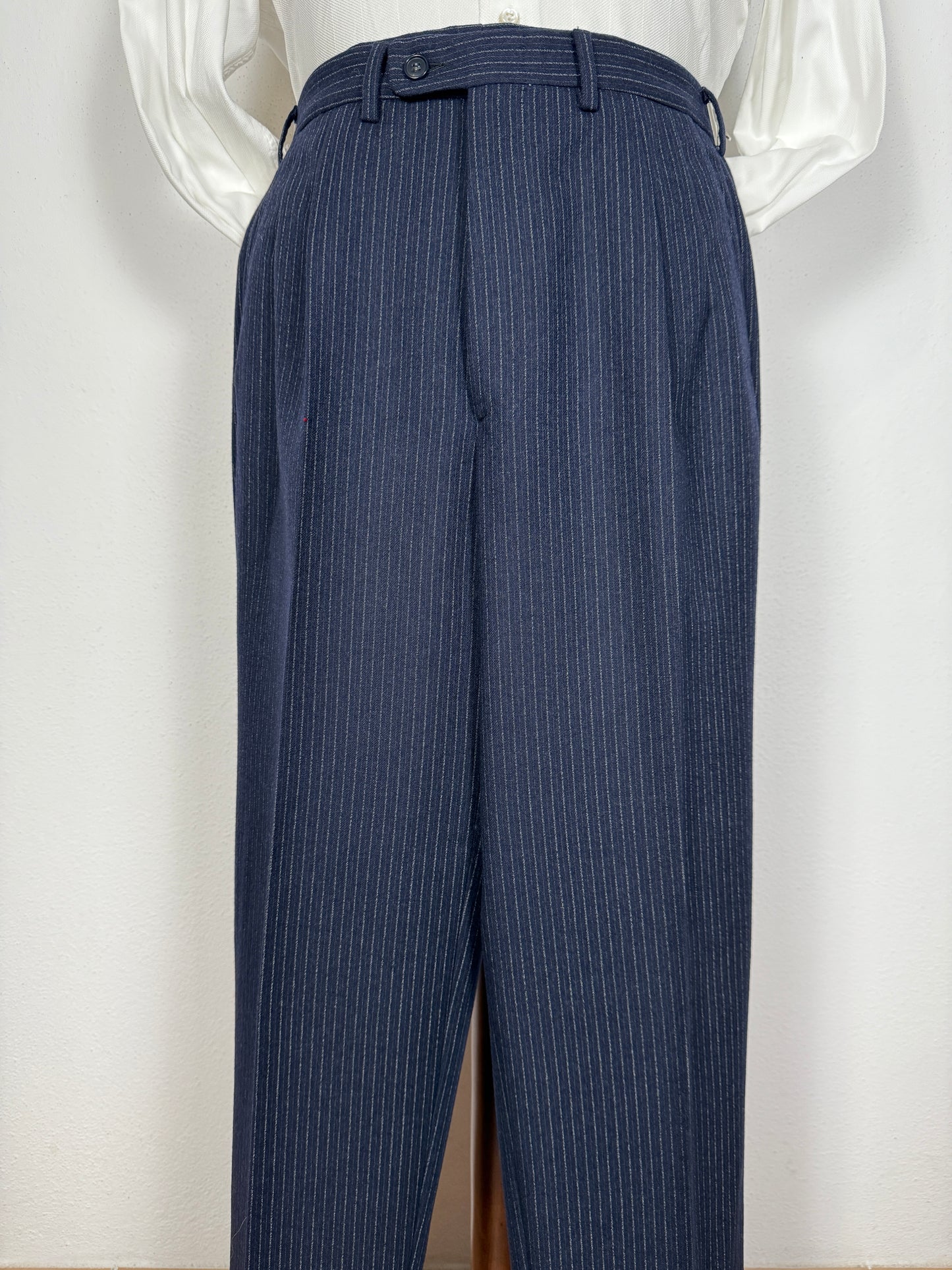 Completo Marzotto anni ‘70/‘80 in flanella blu gessato (NOS) - tg. 44