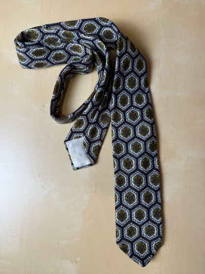 Cravatta vintage in lana fantasia esagoni