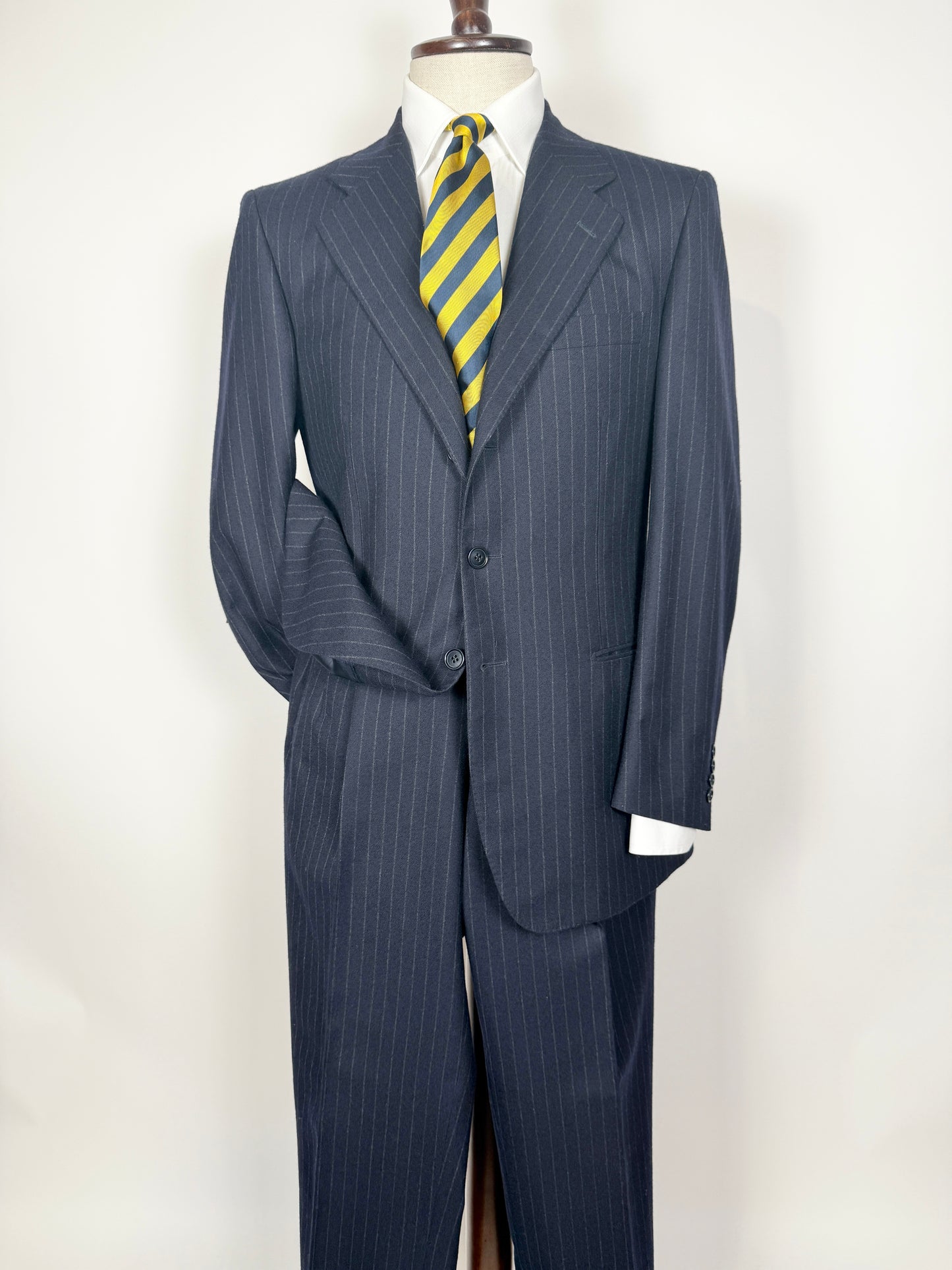 Completo anni ‘80 in flanella inglese blu gessato - tg. 48