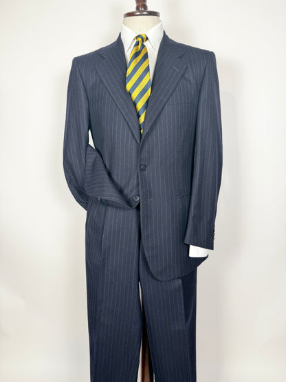 Completo anni ‘80 in flanella inglese blu gessato - tg. 48