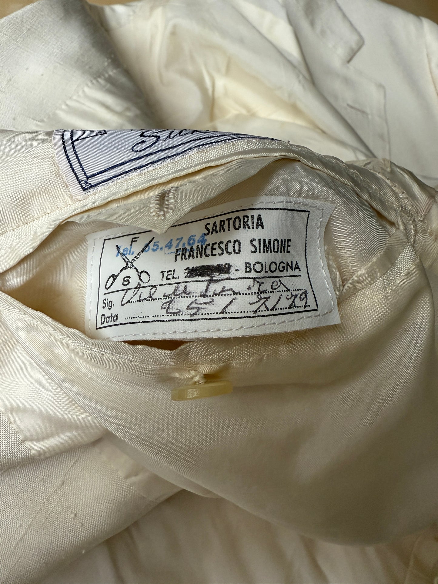 Completo anni '70 su misura in pura seta shantung bianco avorio - tg. 50