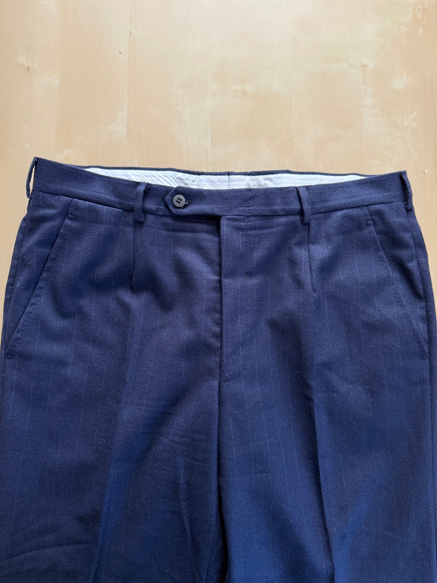 Completo Belvest doppiopetto anni ‘70 flanella blu gessato - tg. 50/52