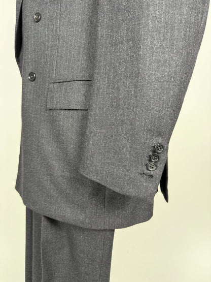 Completo Brioni doppiopetto anni '80 flanella antracite gessato - tg. 56