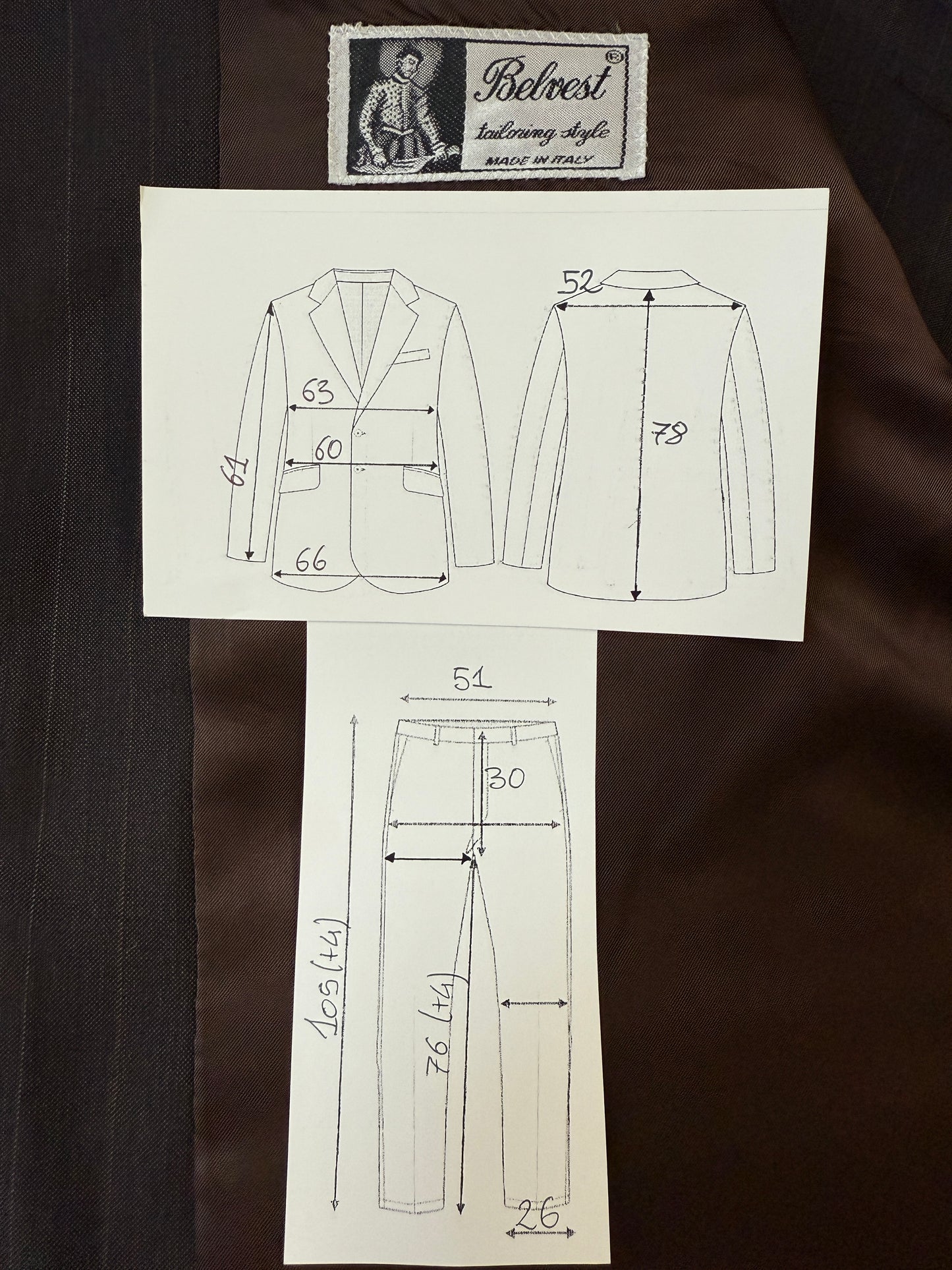 Completo Belvest anni '80 marrone gessato - tg. 56/58