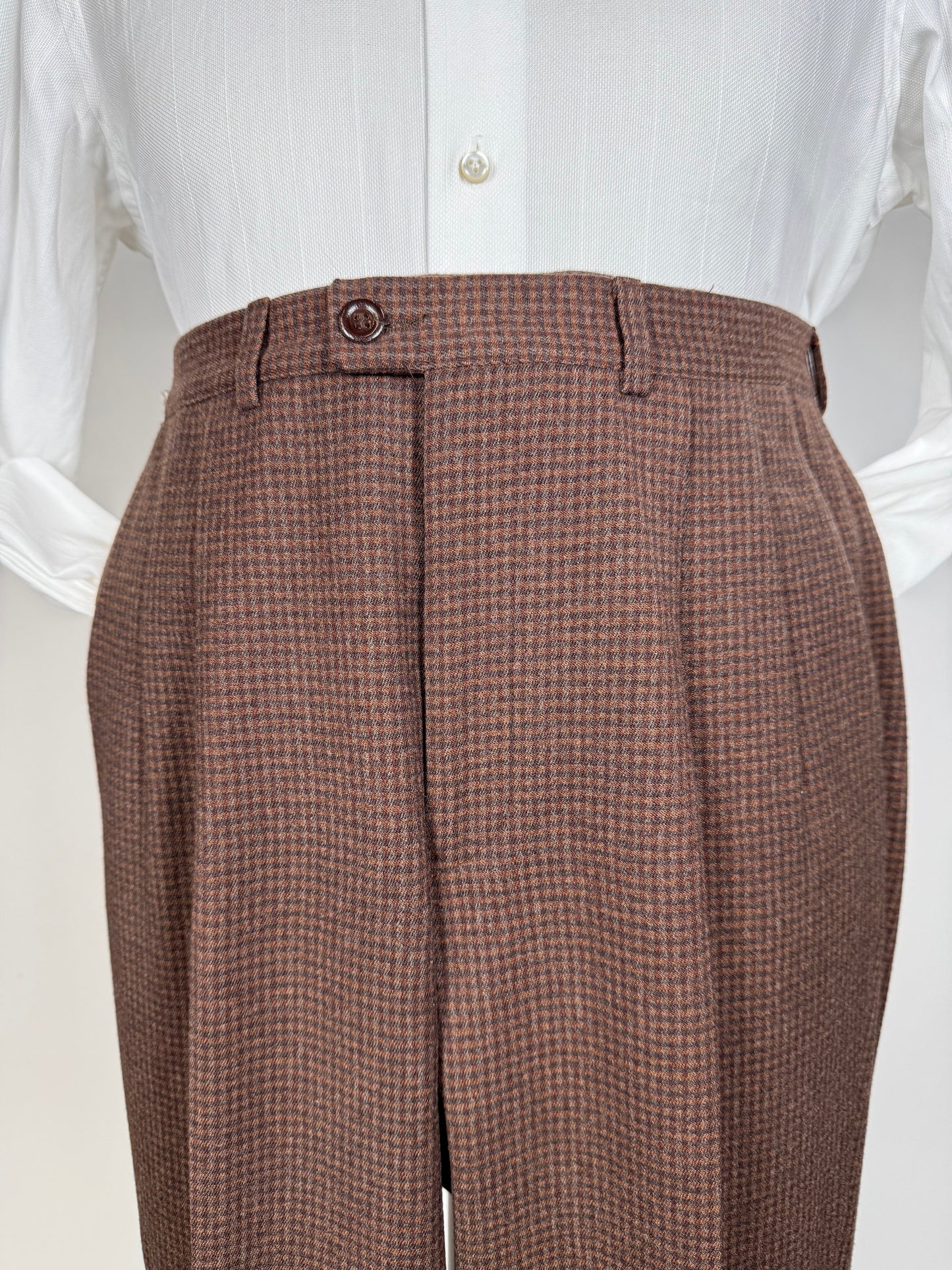 Pantaloni anni ‘70/‘80 flanella quadretti marrone ruggine (NOS) - tg. 44