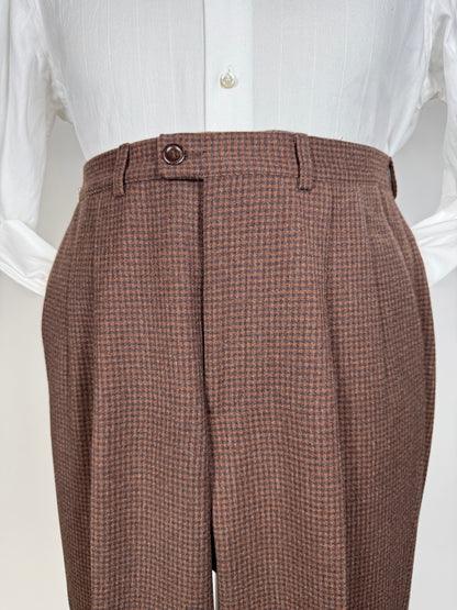 Pantaloni anni ‘70/‘80 flanella quadretti marrone ruggine (NOS) - tg. 44