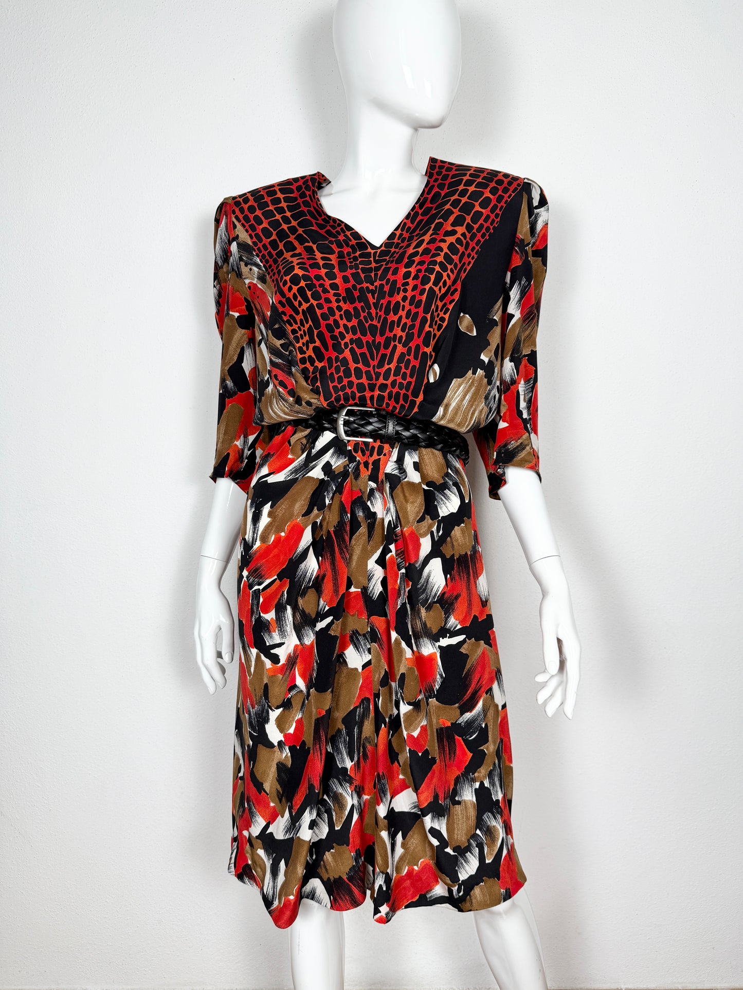 Abito anni ‘80 in pura seta animalier/astratto - tg. 42/44