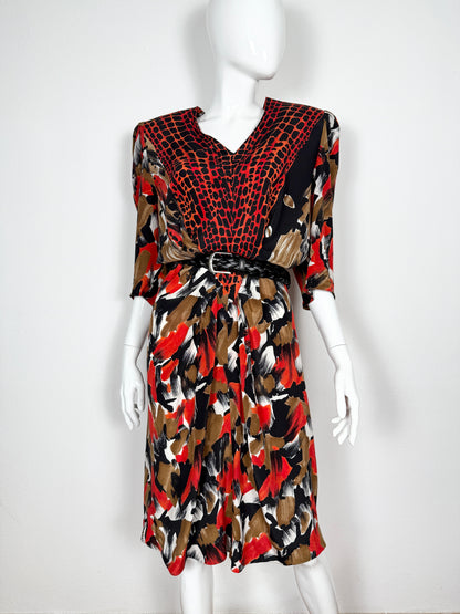Abito anni ‘80 in pura seta animalier/astratto - tg. 42/44