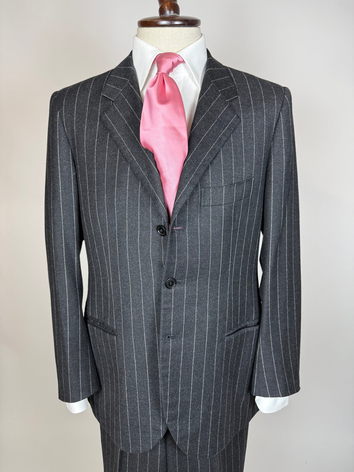 Completo gessato sartoriale in flanella lana e cashmere tessuto Loro Piana - tg. 50