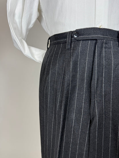 Completo gessato sartoriale in flanella lana e cashmere tessuto Loro Piana - tg. 50