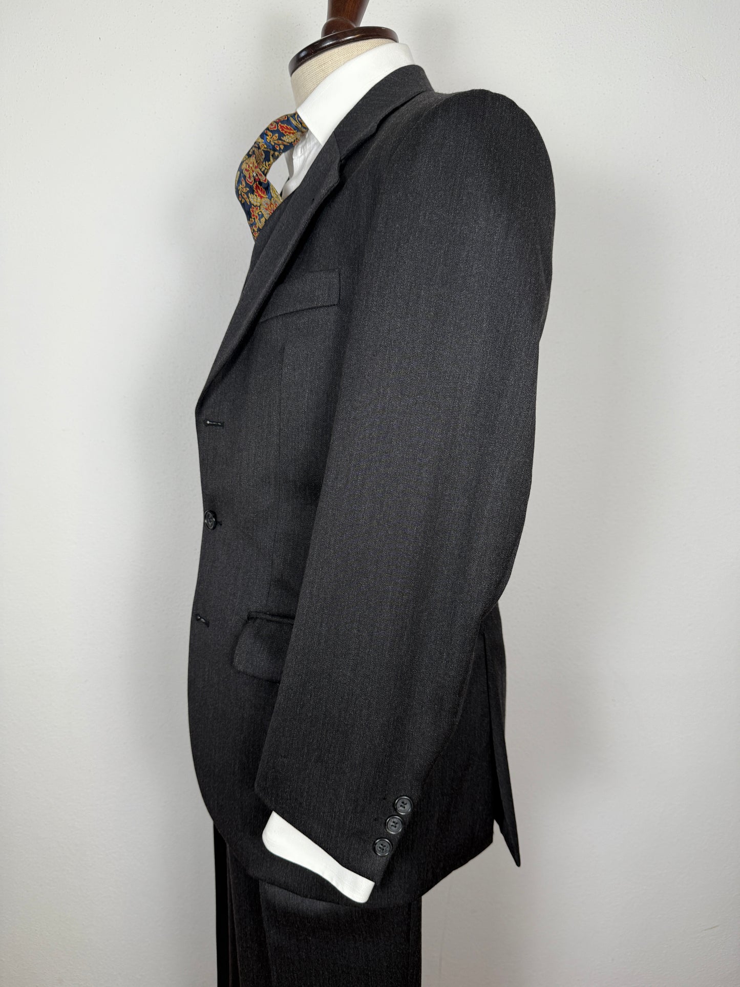 Completo 3 pezzi anni '90 in flanella grigio antracite - tg. 46/48