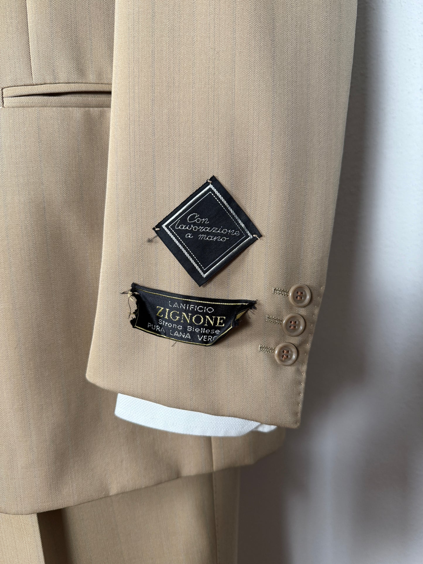 Completo doppiopetto Forall anni '70/'80 in twill beige (NOS) - tg.48