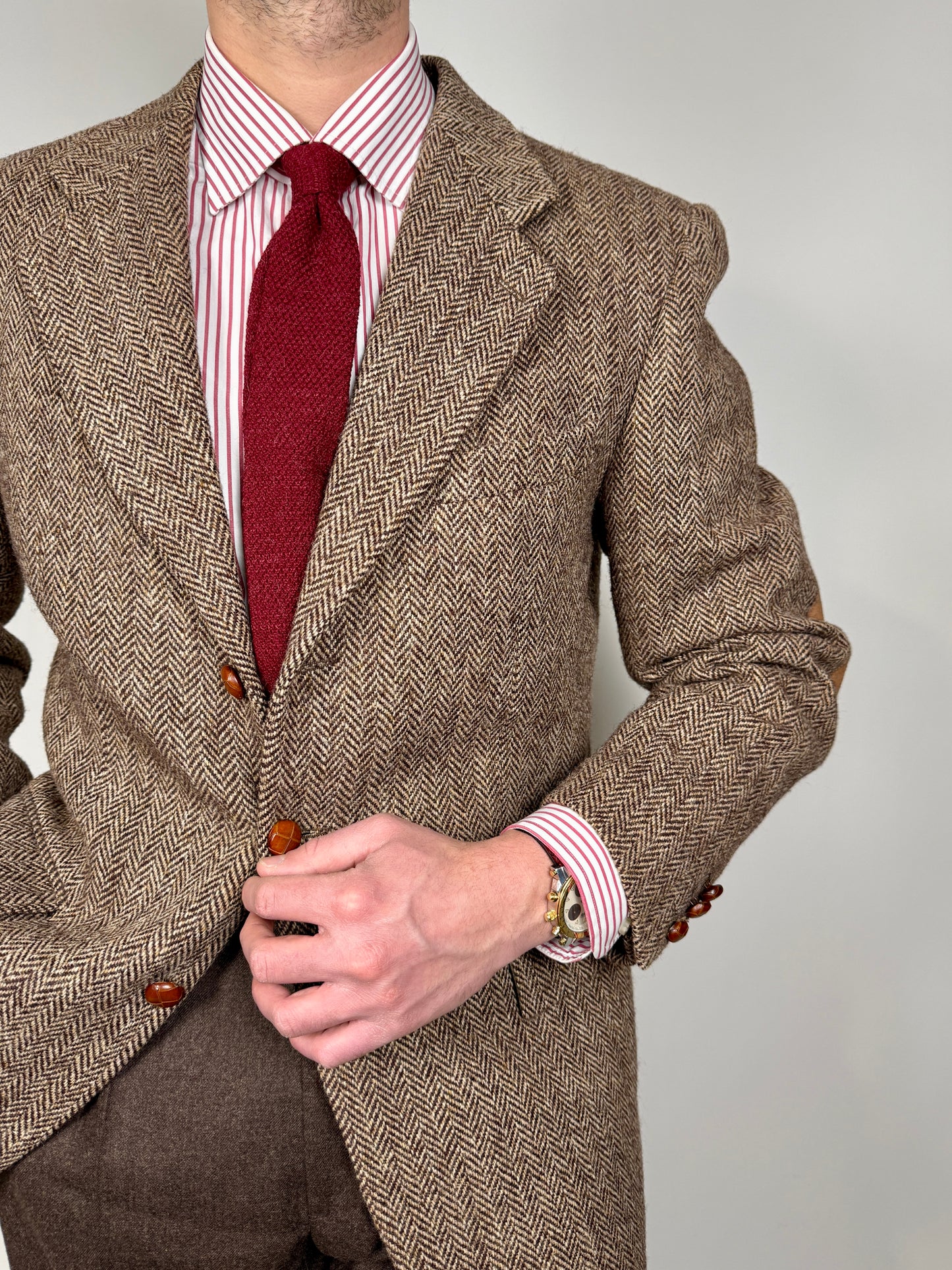 Giacca anni ‘90 in Harris Tweed marrone spigato - tg. 50