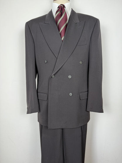 Completo doppiopetto anni ‘80 flanella verde petrolio - tg. 50/52 drop alto