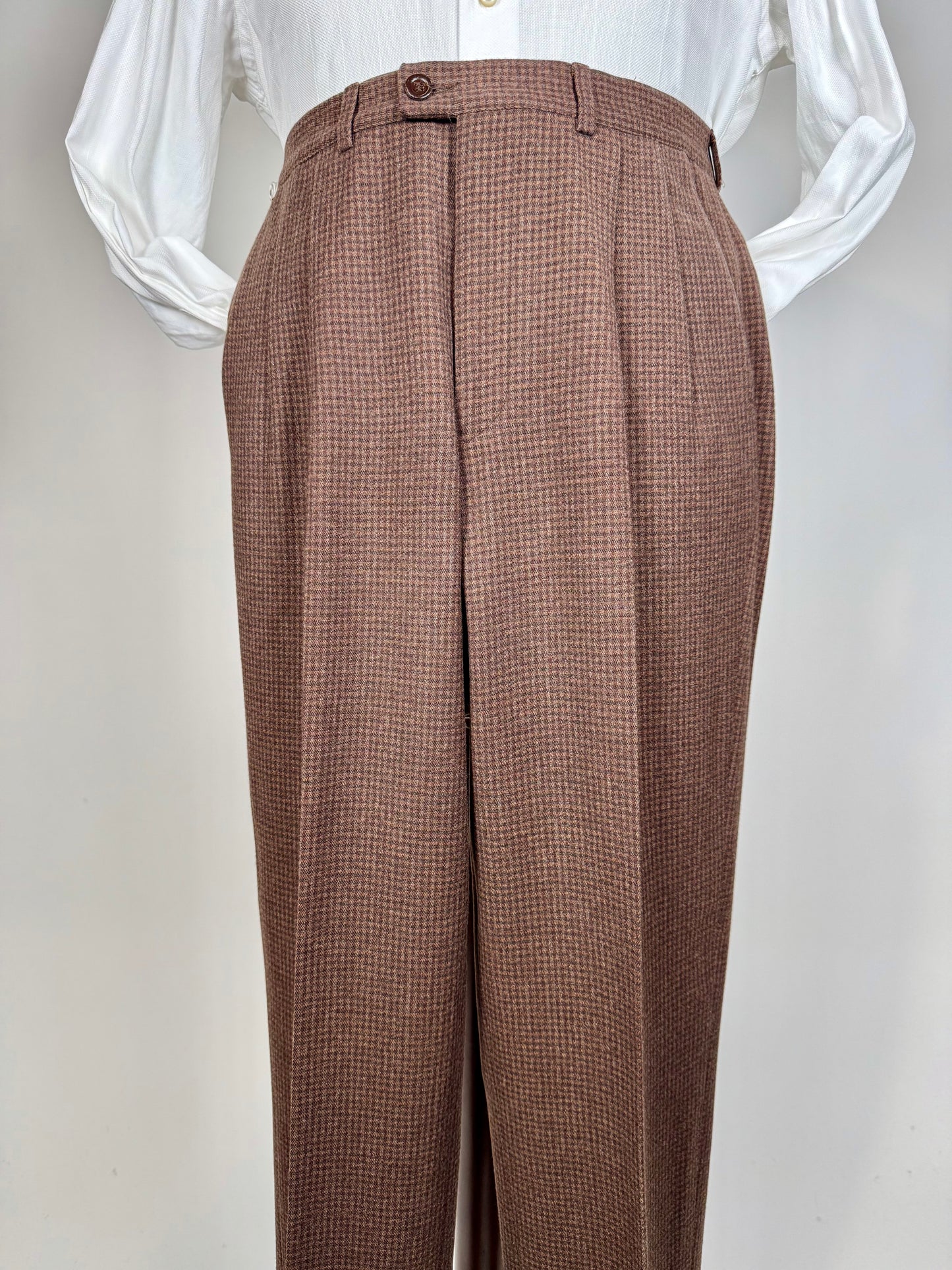 Pantaloni anni ‘70/‘80 flanella quadretti marrone ruggine (NOS) - tg. 44