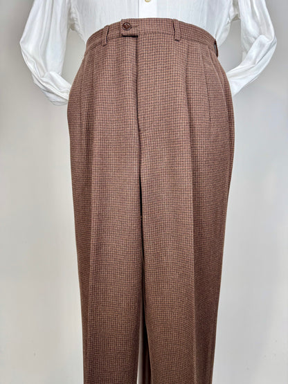 Pantaloni anni ‘70/‘80 flanella quadretti marrone ruggine (NOS) - tg. 44