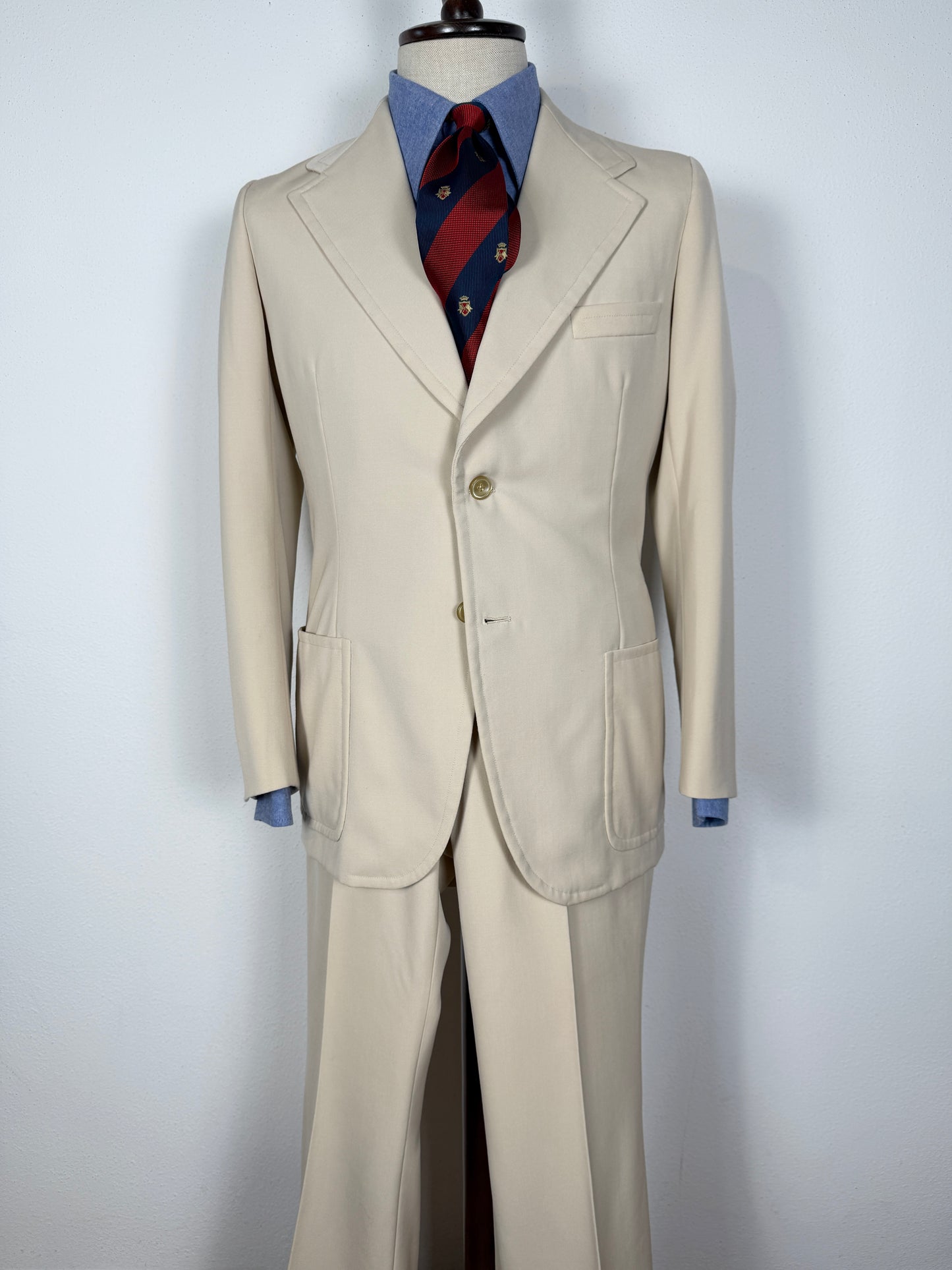 Completo sartoriale anni '70 a zampa in twill color panna - tg. 44/46