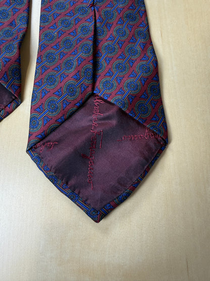 Cravatta Ferragamo micro fantasia blu e bordeaux