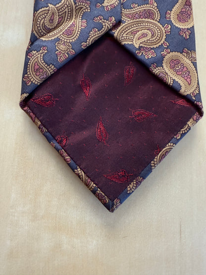 Cravatta paisley cachi fondo blu