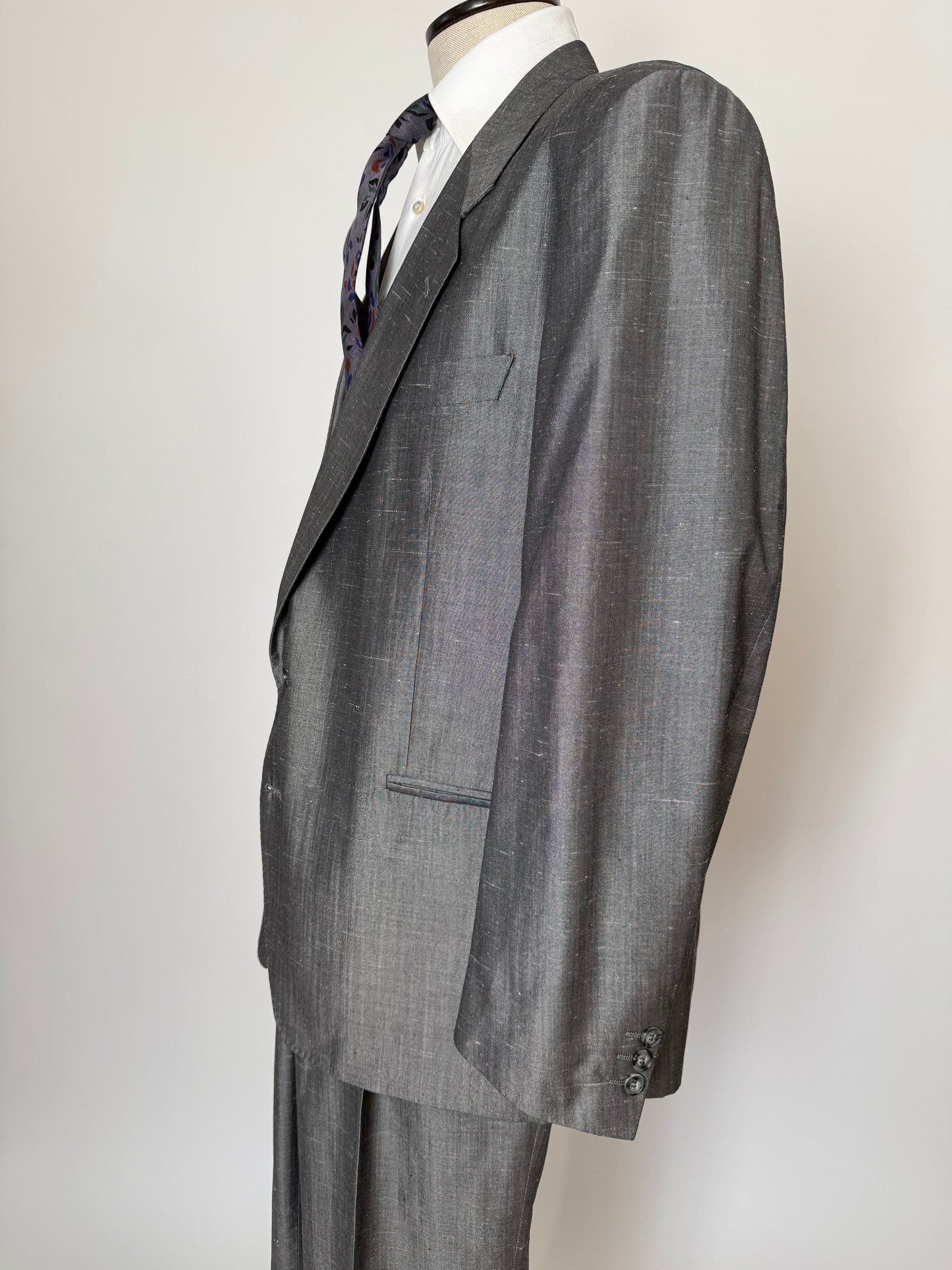 Completo anni '80 in seta shantung grigio - tg. 56/58