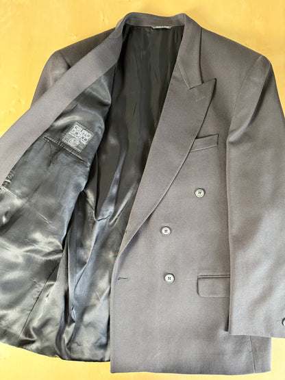 Completo doppiopetto anni ‘80 flanella verde petrolio - tg. 50/52 drop alto