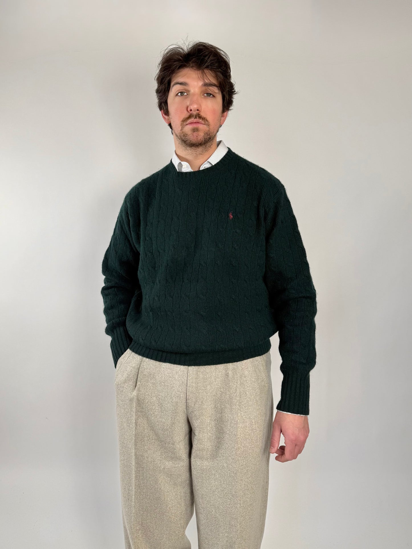 Maglione Polo Ralph Lauren in pura lana a trecce - L